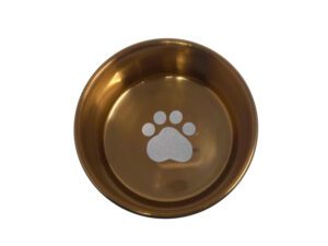 Heavyweight Cat Dish with Decorated Enamel & full rubber bottom 8oz Stainless Steel