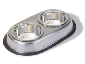 Heavyweight Large Stainless Steel Double Dish with Rubber Ring – 64 oz